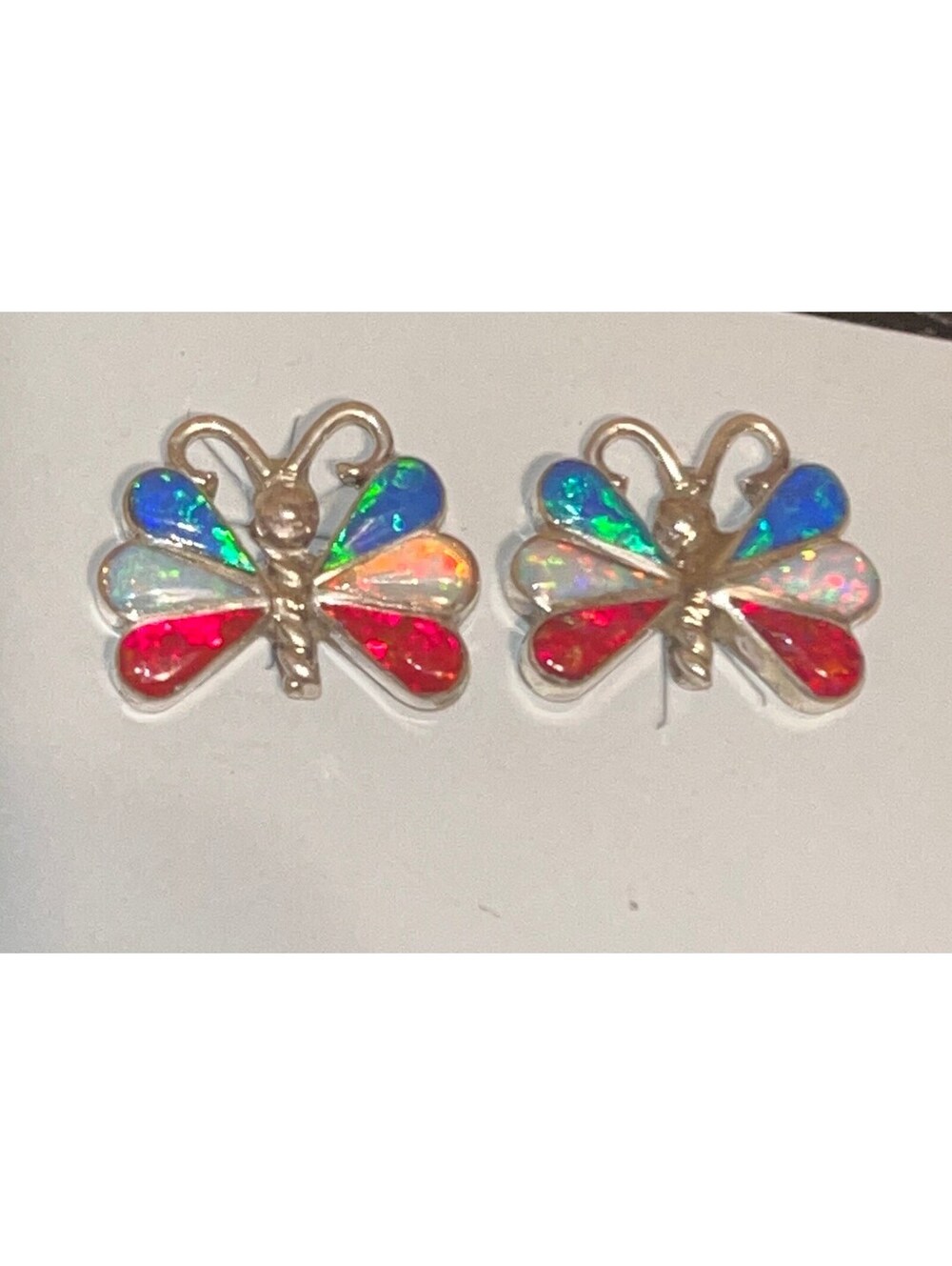 Zuni handmade sterling silver opal butterfly inlay earrings